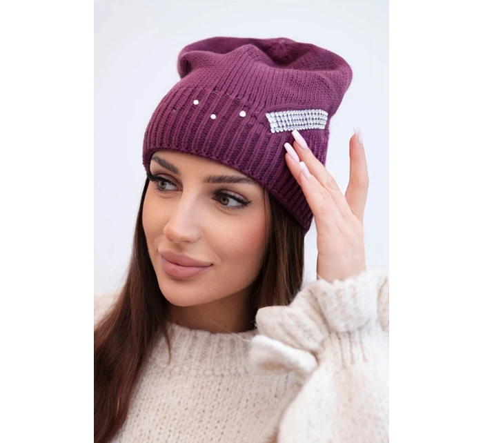 Dámská zimní vlněná čepice s ozdobnými krystalky K399 černá