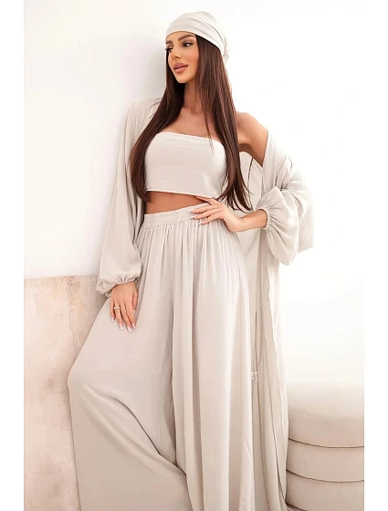 Dámský viskózový 4dílný komplet v boho stylu tmavě béžový