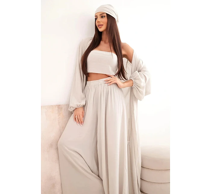 Dámský viskózový 4dílný komplet v boho stylu tmavě béžový