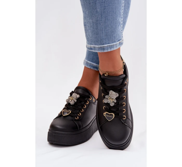 Dámské tenisky na platformě s přezkami Medvěd Srdce Černé Selorissa Dámské tenisky na platformě s přezkami Medvěd Srdce Černé Selorissa