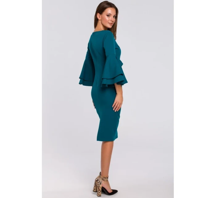 K002 Plášťové šaty s volánkovými rukávy - oceánsky modré