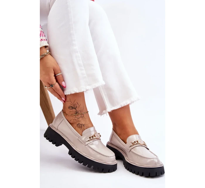 Lakované mokasíny na platformě Světle šedé Ronin