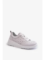 Prolamované dámské tenisky na klínku, přírodní kůže, světle šedá S.Barski Prolamované dámské tenisky na klínku, přírodní kůže, světle šedá S.Barski