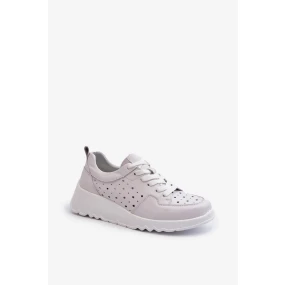 Prolamované dámské tenisky na klínku, přírodní kůže, světle šedá S.Barski