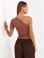 Hnědé dámské tričko přes jedno rameno (190101)
