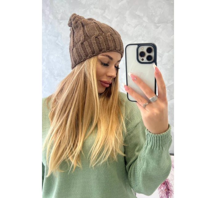 Fleecová čepice mocca model 18750133 - K-Fashion Fleecová čepice mocca model 18750133 - K-Fashion