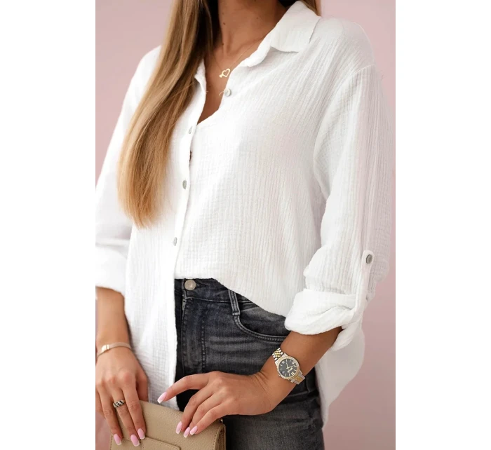 Bavlněná mušelínová košile oversize bílý