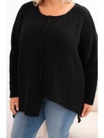 Svetr dámský Plus Size s model 21259042 volného střihu a rukávem 3/4 černý - K-Fashion
