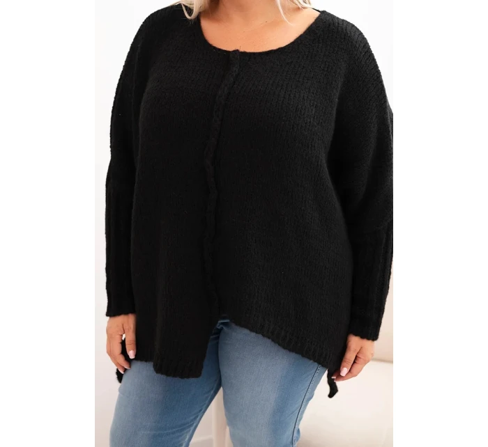 Svetr dámský Plus Size s model 21259042 volného střihu a rukávem 3/4 černý - K-Fashion