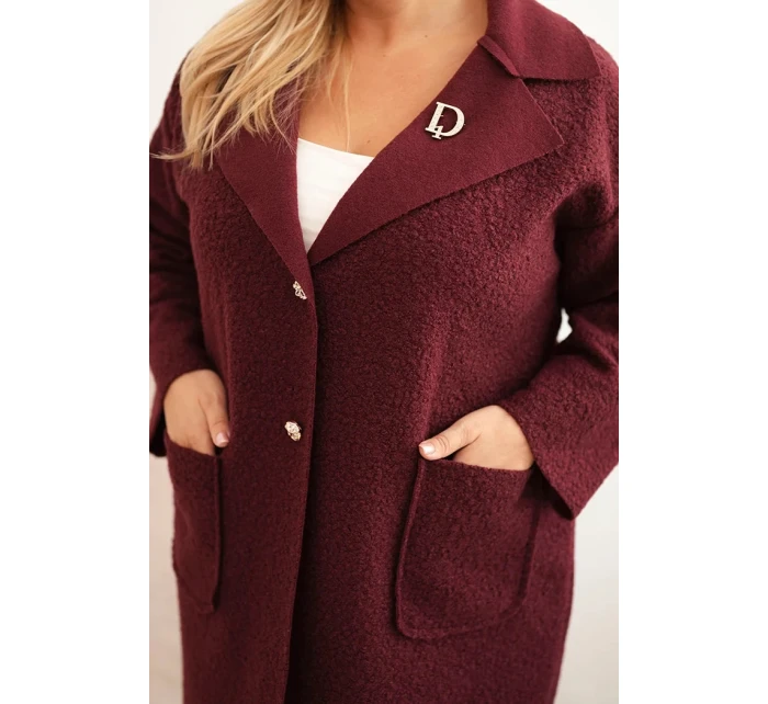 Dámský kabát Plus Size beránek s vlnou a kapsami švestkový