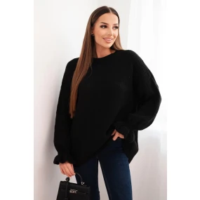 Dámský svetr s příměsí mohéru a vlny volného střihu černý Dámský svetr s příměsí mohéru a vlny volného střihu černý