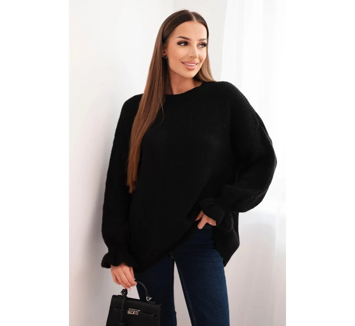 Dámský svetr s příměsí mohéru a vlny volného střihu černý