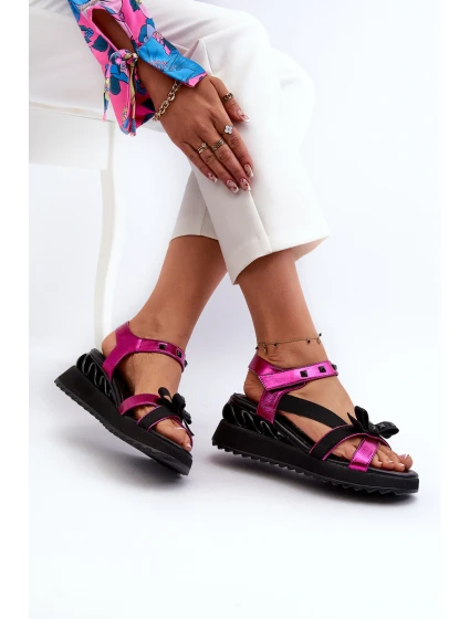 Dámské sandály s mašlí D&A CR956 fuchsie