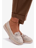 Kožené perforované polobotky na platformě model 22101339 Béžové - S.Barski Kožené perforované polobotky na platformě model 22101339 Béžové - S.Barski