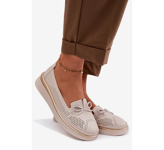 Kožené perforované polobotky na platformě model 22101339 Béžové - S.Barski Kožené perforované polobotky na platformě model 22101339 Béžové - S.Barski