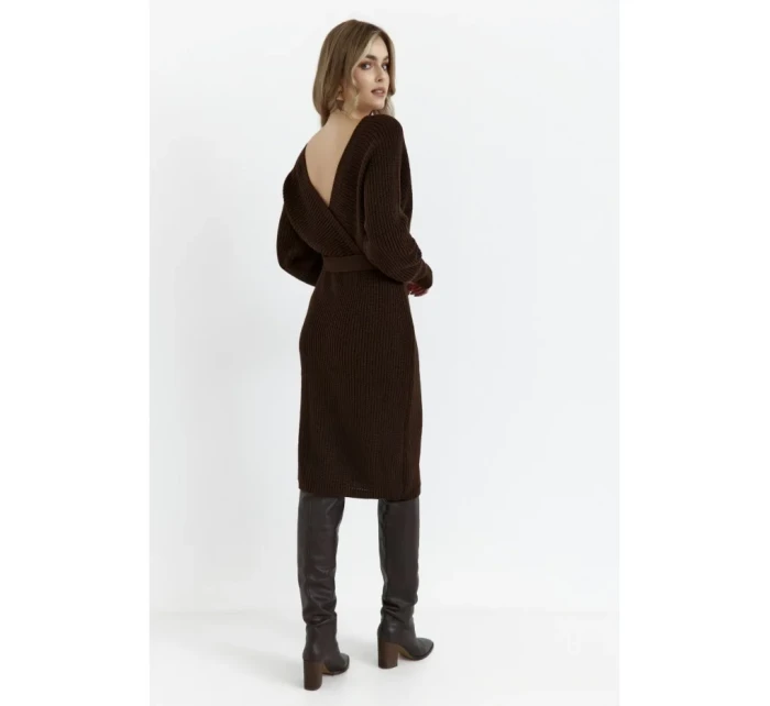 M810 Svetrové šaty s výstřihem do V - hnědé