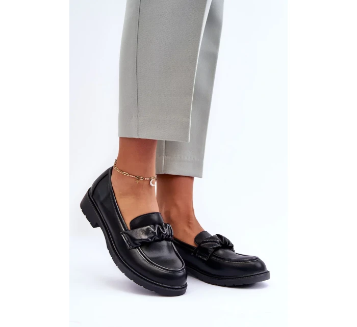 Kožené Mokasíny Polobotky Na Plochém Podpatku Černé SBarski Kožené Mokasíny Polobotky Na Plochém Podpatku Černé SBarski