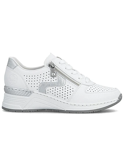 Skórzane sneakersy damskie na białe model 22034192 - Rieker