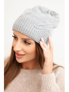 Dámská zimní čepice s vlnou a žebrovaným pletením K471 šedá