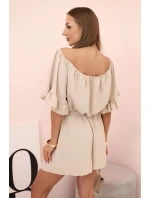 Dámský bavlněný overal bez rukávů s vázáním v pase ecru