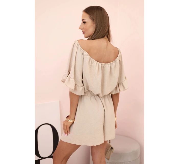 Dámský bavlněný overal bez rukávů s vázáním v pase ecru