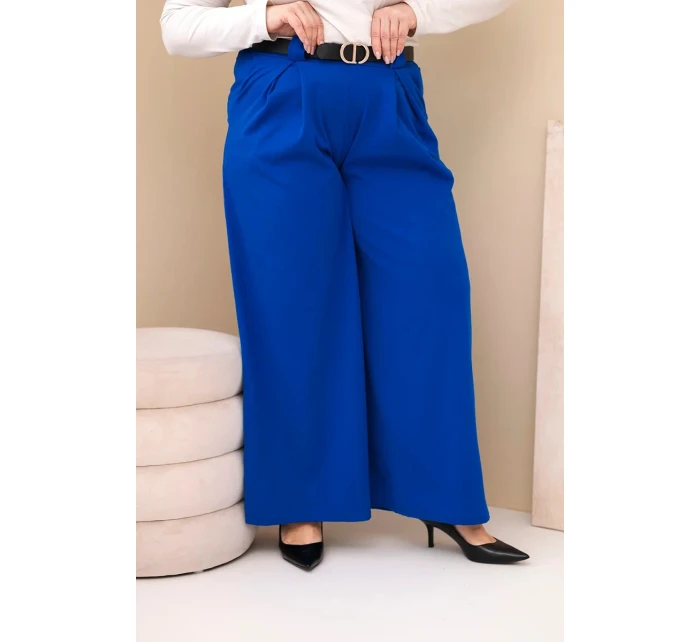 Dámské kalhoty Plus Size viskózové s širokými nohavicemi a páskem model 21886619 - K-Fashion