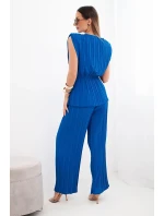 Dámský viskózový plisovaný komplet s halenkou na zavazování a širokými kalhotami chrpový Dámský viskózový plisovaný komplet s halenkou na zavazování a širokými kalhotami chrpový