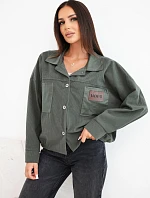 Dámská manšestrová bunda s kapsami a kontrasty khaki