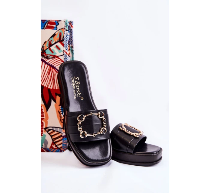 Dámské módní kožené pantofle Černá model 21588192 - S.Barski Dámské módní kožené pantofle Černá model 21588192 - S.Barski