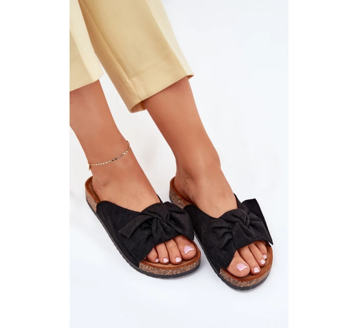 Dámské Pantofle Na Korkové Podešvi S Mašlí Černé model 21701497 - Boto Dámské Pantofle Na Korkové Podešvi S Mašlí Černé model 21701497 - Boto