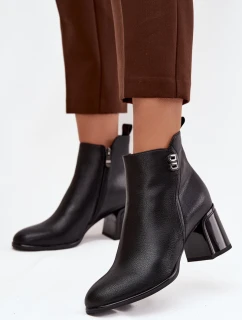 Zateplené dámské kotníkové boty z pravé kůže na podpatku Černé model 21711908 - Boto