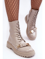 Dámské patentované pracovní boty s dekorací D&A světle šedá