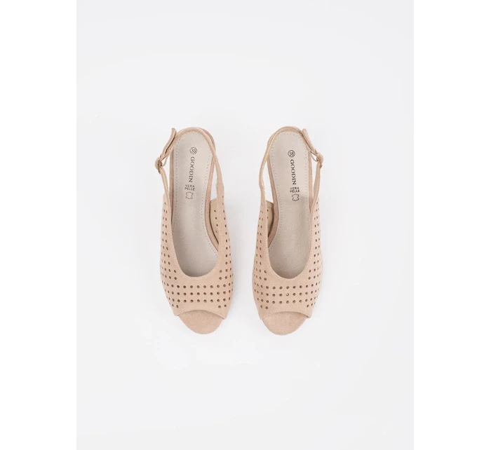 Luxusní Jasnobeżowy dámské sandály na širokém podpatku Luxusní Jasnobeżowy dámské sandály na širokém podpatku