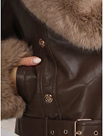 Dámská zimní kožená bunda s kožešinou, hnědá, FashionStreet TY5979 Dámská zimní kožená bunda s kožešinou, hnědá, FashionStreet TY5979