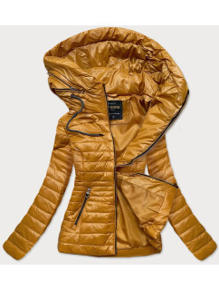 Prošívaná dámská bunda v hořčicové barvě s kapucí (6366)