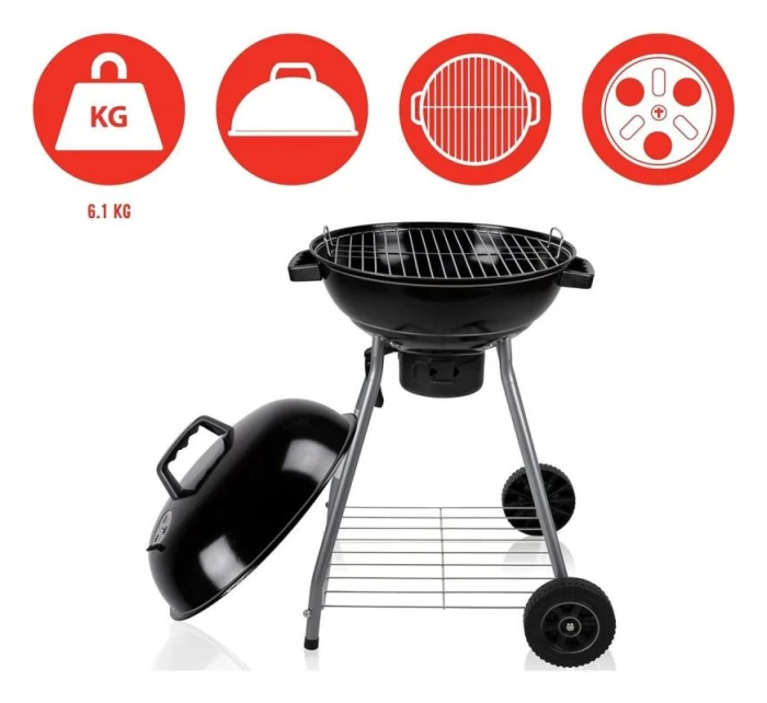 KULOVÝ ZAHRADNÍ GRIL REX STEEL 46CM S POPELNÍKEM