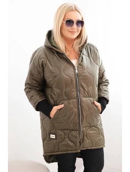 Dámská bunda Plus Size prošívaná s kapucí khaki