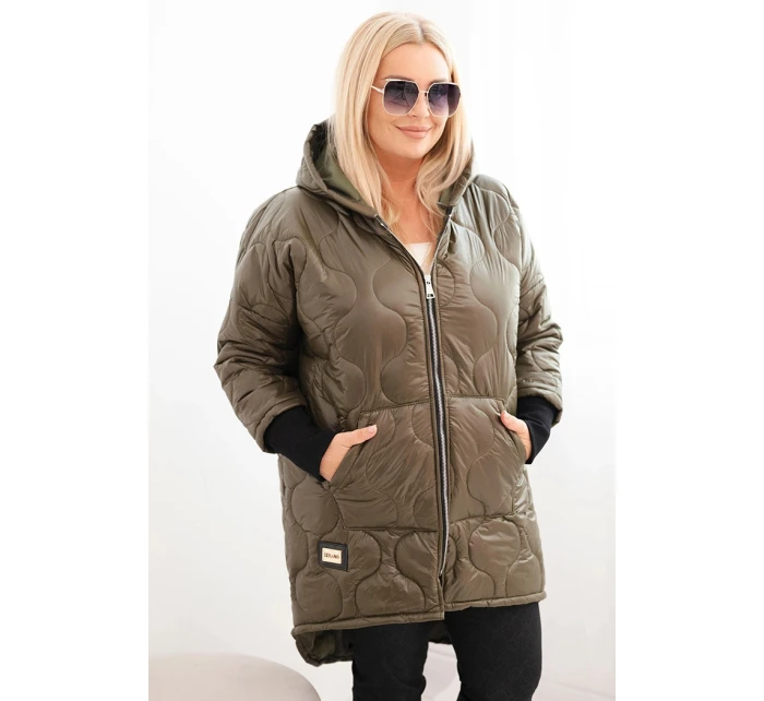 Dámská bunda Plus Size prošívaná s kapucí khaki
