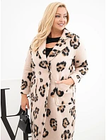Dámský elegantní kabát Plus Size s klopami leopardí béžový