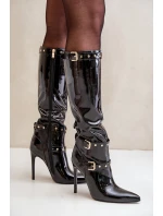 Lakované kozačky na jehlovém podpatku s přezkami černé model 21679210 - Boto