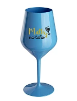 MATKY NA TAHU - modrá nerozbitná sklenice na víno 470 ml