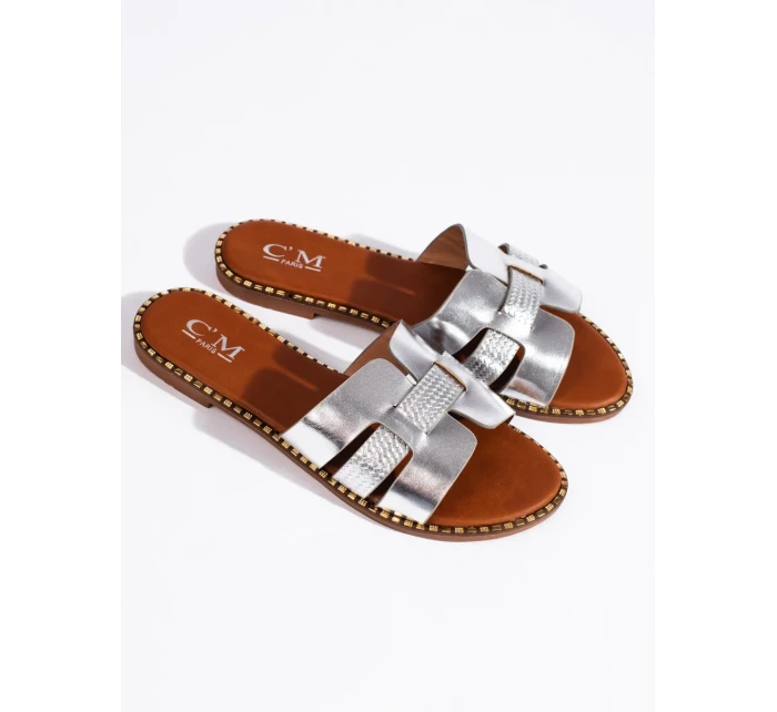 Designové nazouváky stříbrné dámské bez podpatku Designové nazouváky stříbrné dámské bez podpatku