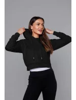 Krátká černá tepláková mikina s kapucí (8B939-3)