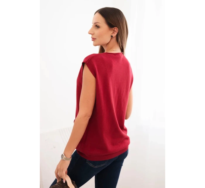 Dámský viskózový svetr bez rukávů s kapsami a V výstřihem bordový Dámský viskózový svetr bez rukávů s kapsami a V výstřihem bordový