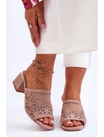 S.Barski Síťované pantofle na podpatku KV-612-1 Nude