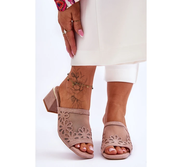 S.Barski Síťované pantofle na podpatku KV-612-1 Nude