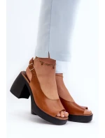 Zazoo 40376 Kožené Sandály Na Masivním Podpatku Hnědé