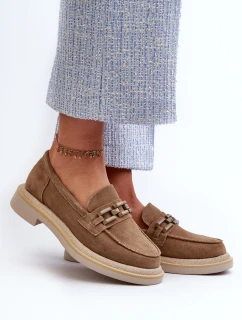 Dámské semišové mokasíny na ploché podrážce s ozdobou D&A model 21660202 hnědé - S.Barski