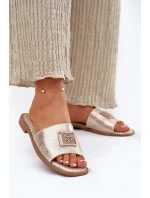 Dámské Sandály Na Plochém Podpatku S Ozdobou model 21696786 Zlaté - S.Barski Dámské Sandály Na Plochém Podpatku S Ozdobou model 21696786 Zlaté - S.Barski