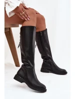 Zateplené dámské kozačky z pravé kůže na nízkém podpatku model 21713362 Černé - VINCEZA